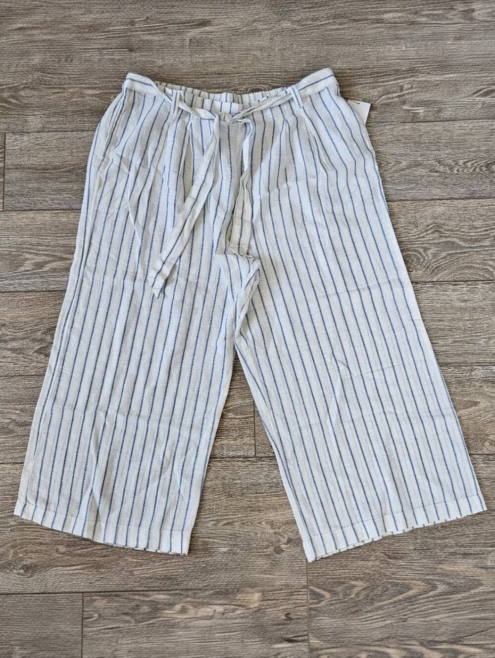 Caslon White Striped Wide Leg Cotton Linen Cropped Pants